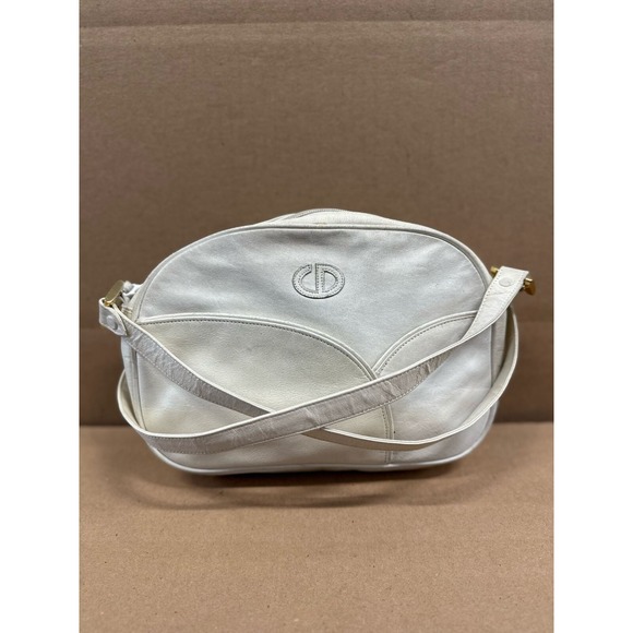 Vintage 70's 80's Christian Dior White Leather Shoulder Cross Body Bag‎